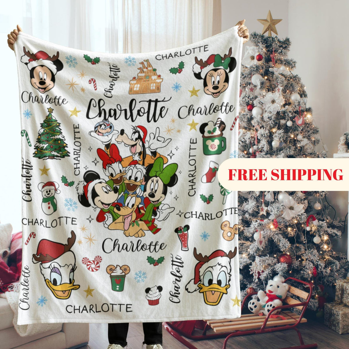 Mickey and friends Christmas Blanket Family, Mickey Christmas Gift, Family Name Blanket for Xmas, Disney Home Decor, Disney Christmas Gift