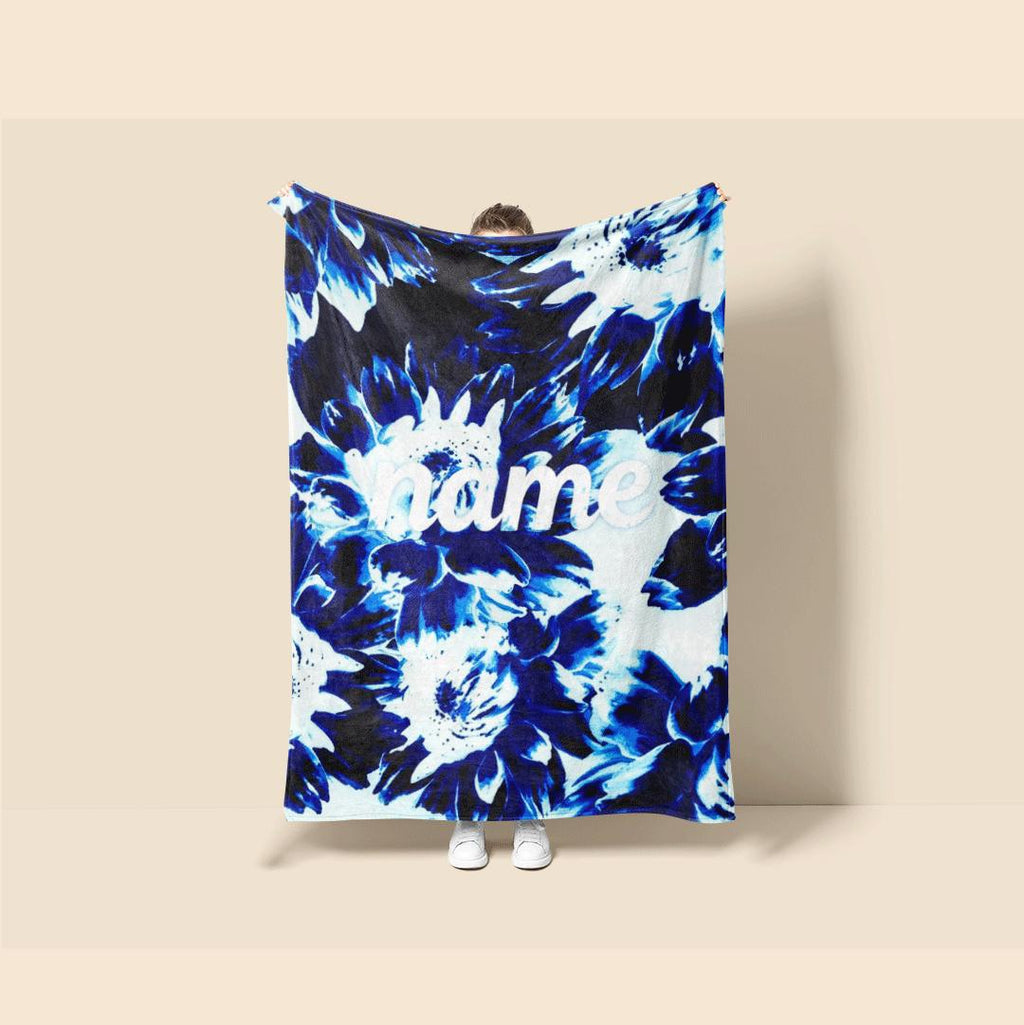 Blue floral print Customized name travel‑portable blanket sofa blanket single blanket chic charm gift‑ready winter warm blankets
