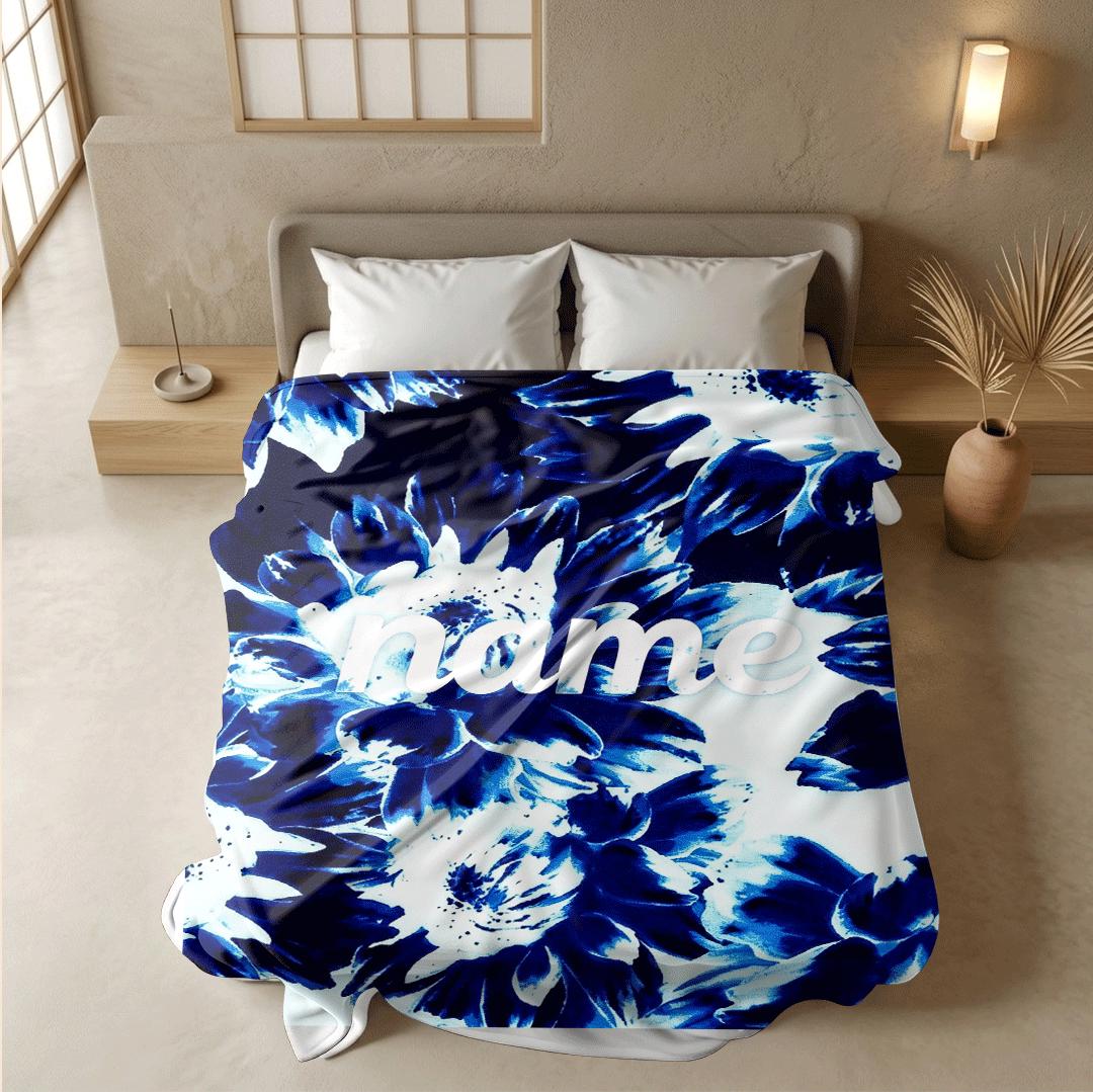 Blue floral print Customized name travel‑portable blanket sofa blanket single blanket chic charm gift‑ready winter warm blankets