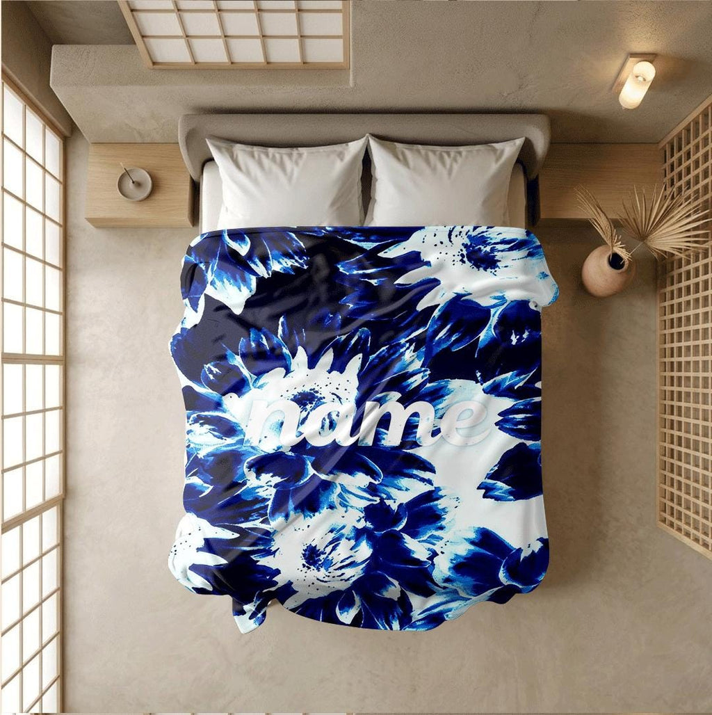 Blue floral print Customized name travel‑portable blanket sofa blanket single blanket chic charm gift‑ready winter warm blankets