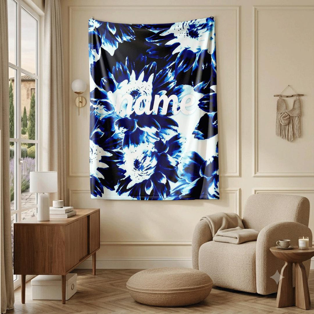 Blue floral print Customized name travel‑portable blanket sofa blanket single blanket chic charm gift‑ready winter warm blankets