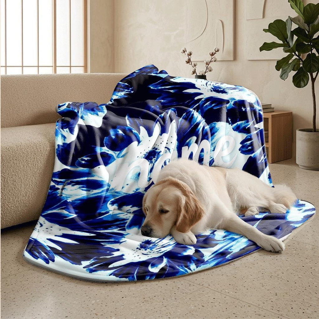 Blue floral print Customized name travel‑portable blanket sofa blanket single blanket chic charm gift‑ready winter warm blankets