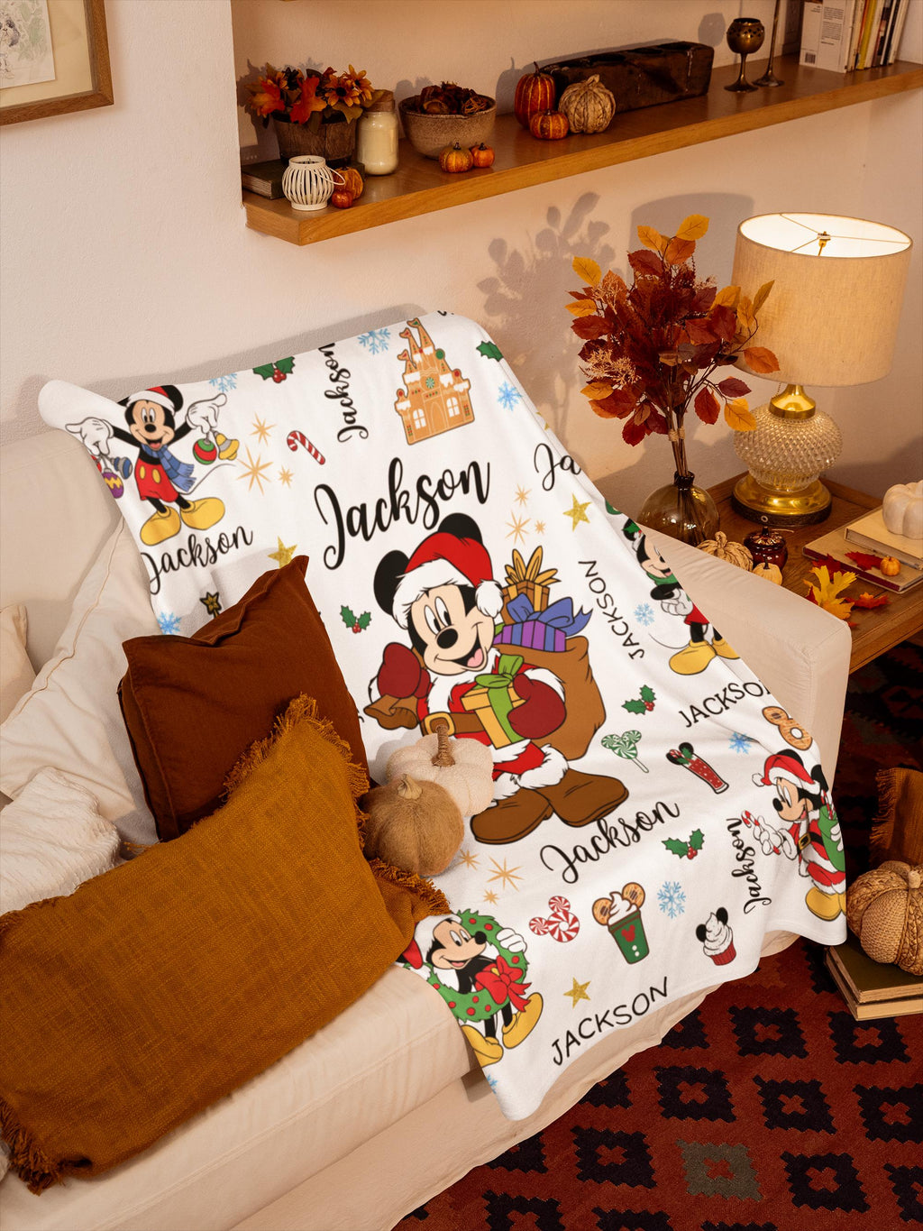 Mickey Mouse Christmas Blanket Family, Mickey Mouse Christmas Gift, Family Name Blanket for Xmas, Disney Home Decor, Disney Christmas Gift