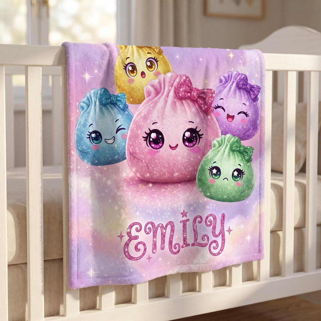 Personalized Kawaii Dumpling Blanket, CustomName Pastel Kids Throw, Cute Magical Girl NurseryDecor, Baby Shower Gift for Girls