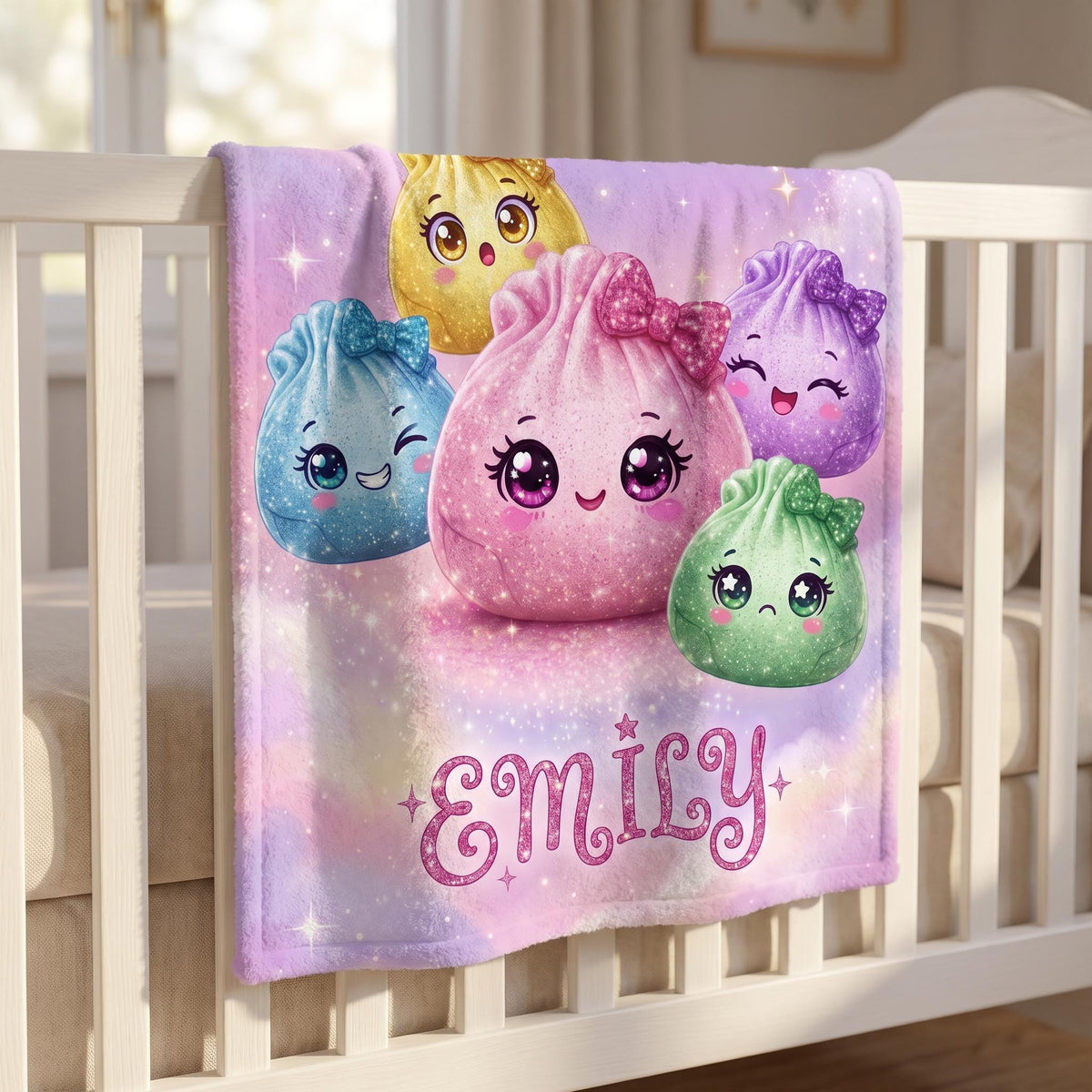 Personalized Kawaii Dumpling Blanket, CustomName Pastel Kids Throw, Cute Magical Girl NurseryDecor, Baby Shower Gift for Girls