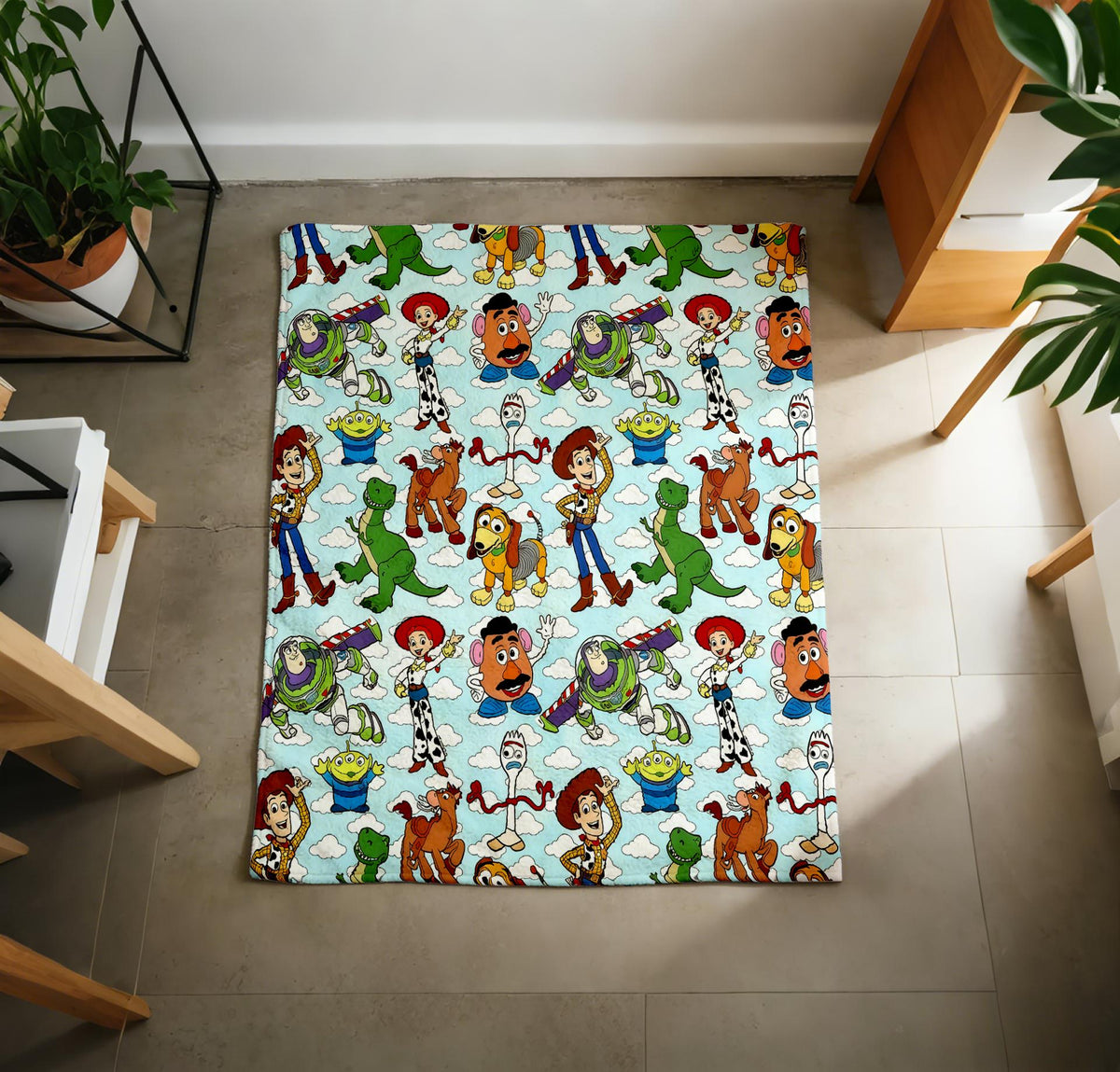 Personalized Toy Story Blanket Soft Throw, Sky Cloud Pattern, Gift For Little Animation Lovers