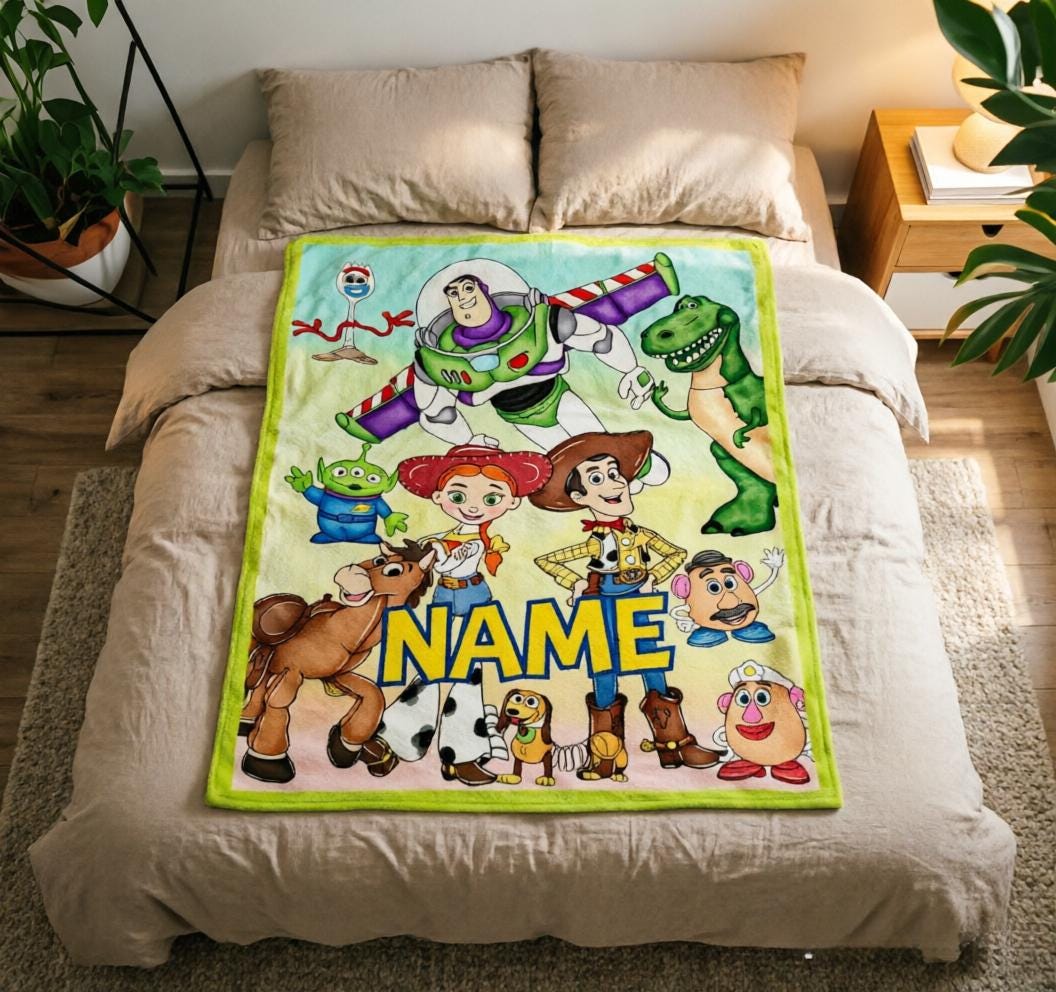 Custom Name Toy Story Character Flannel Throw Blanket, Pixar Kids Gift