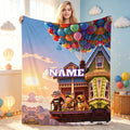 Up Personalized Name Flannel Blanket, Disney Pixar Up Inspired Custom Throw, Soft Cozy Blanket Gift for Kids Family