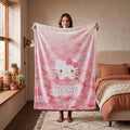 Hello Kitty Floral Sea Blanket, Pink Romantic Watercolor Throw, Sanrio Aesthetic Bedding, Sweet Girls Gift