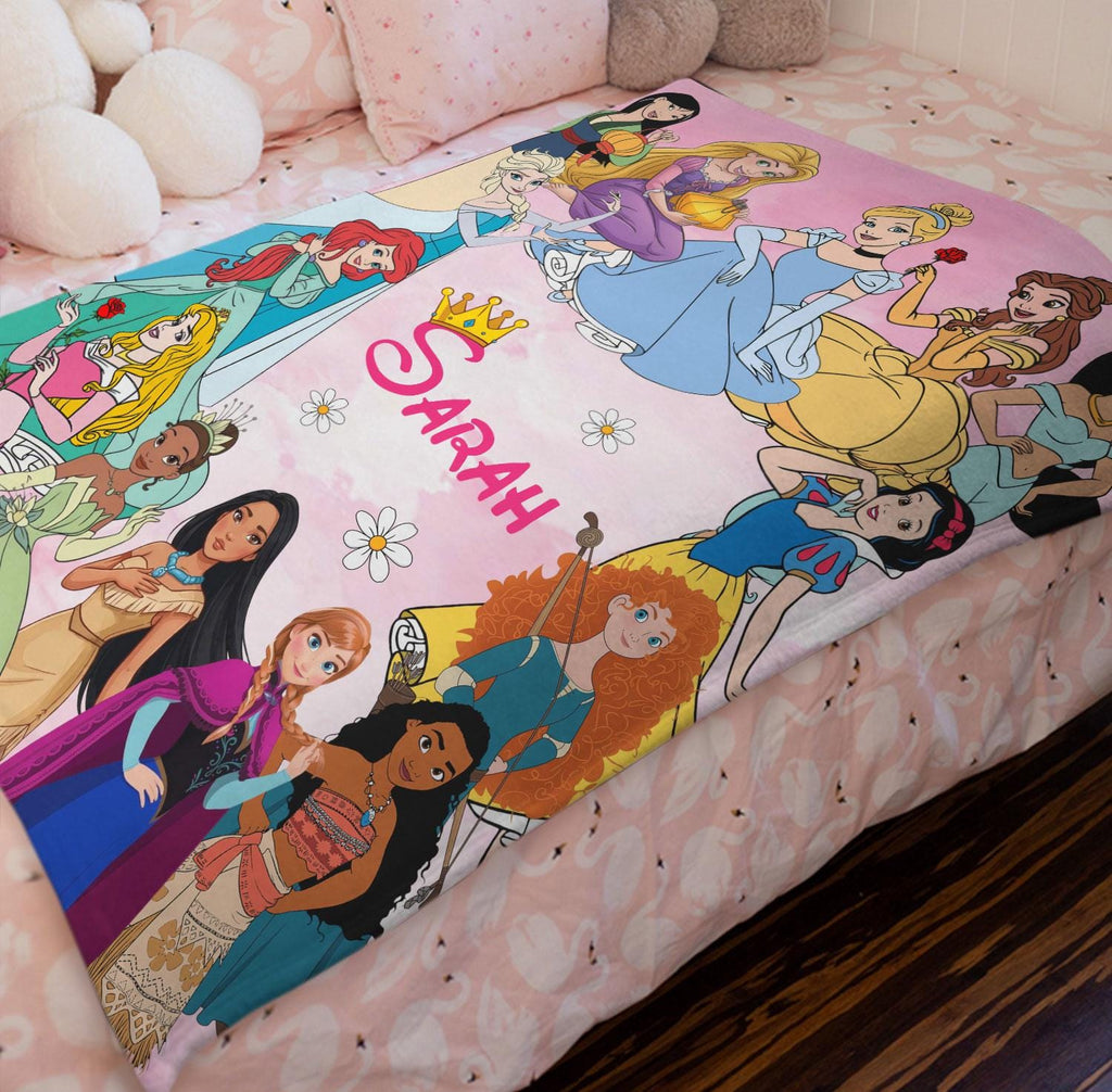 Personalized Disney Princess Blanket, Custom Name Princess Character Blanket, Disneyland Baby Girl Trip, Snow White Elsa Aurora Blanket Gift