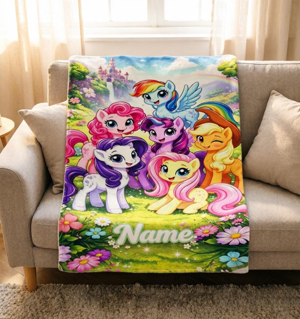 Personalized My Little Pony Fleece Blanket, Custom Name Pastel Nursery Decor