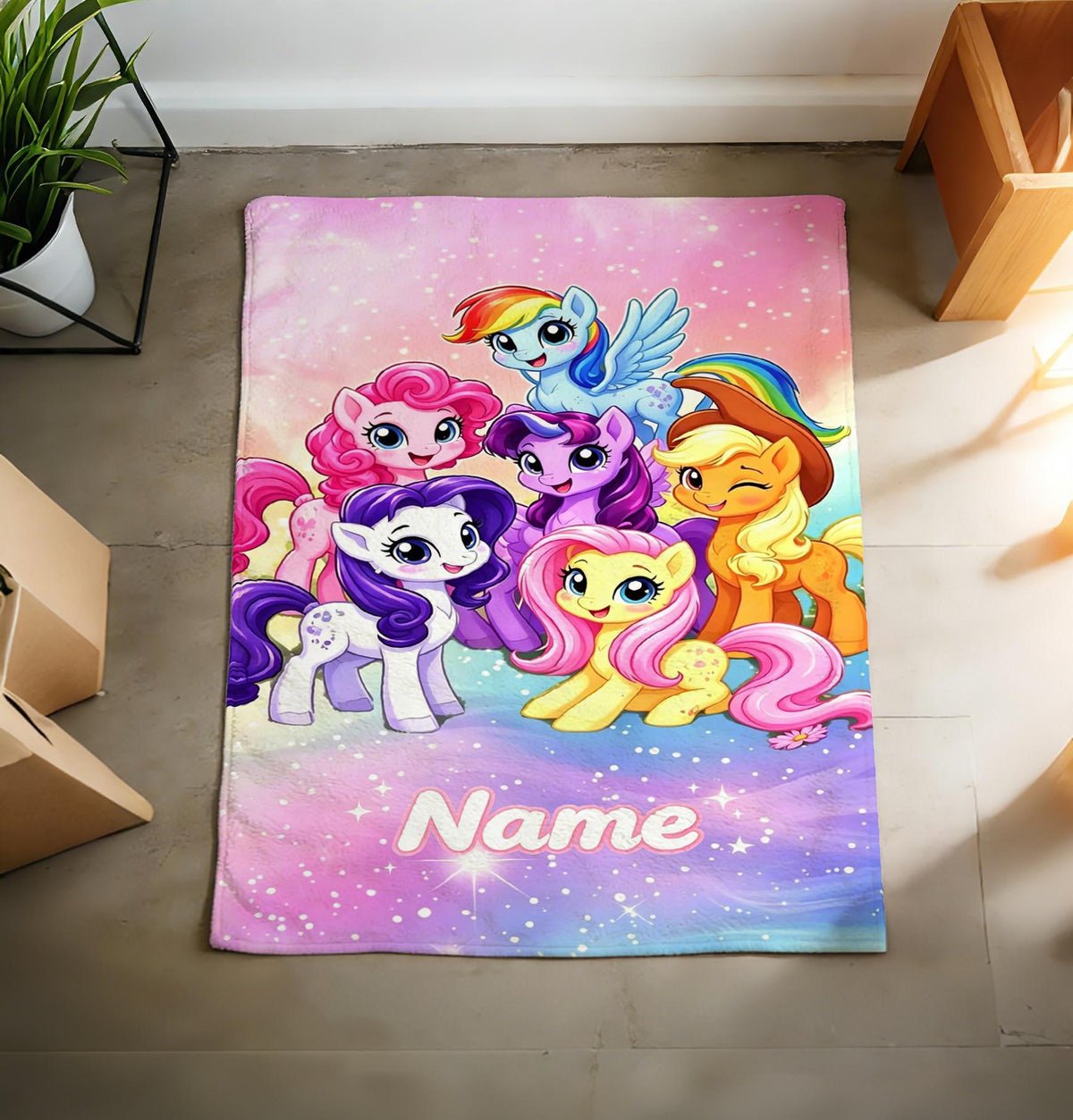 Personalized My Little Pony Fleece Blanket, Custom Name Pastel Nursery Decor