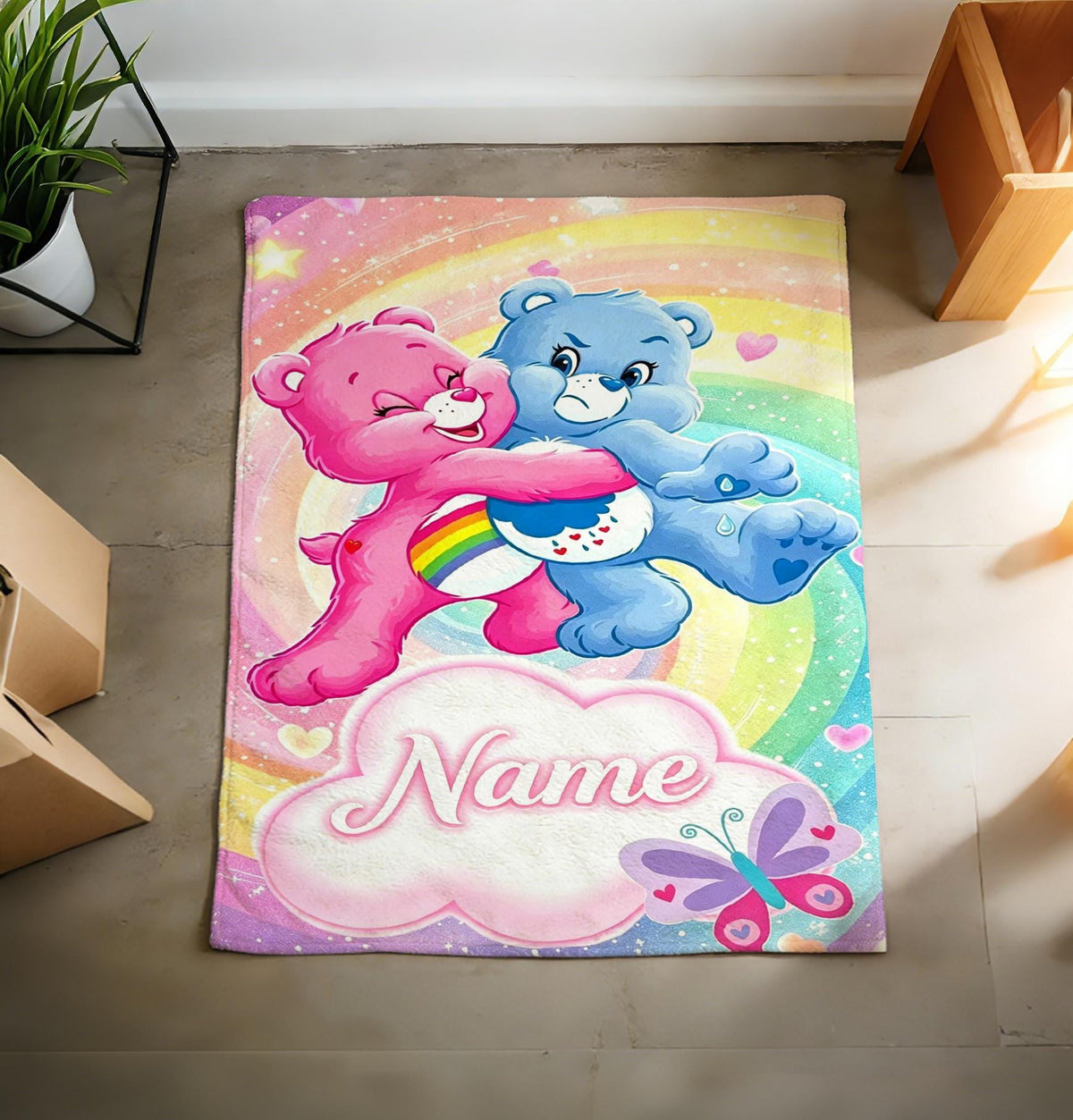 Care Bears Flannel Throw Blanket, Personalized Custom Name Cozy Blanket