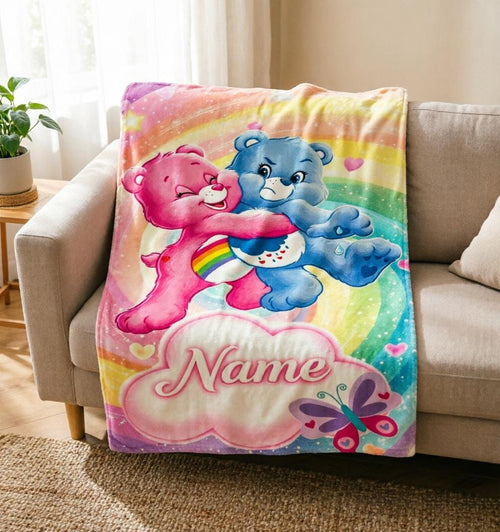 Care Bears Flannel Throw Blanket, Personalized Custom Name Cozy Blanket