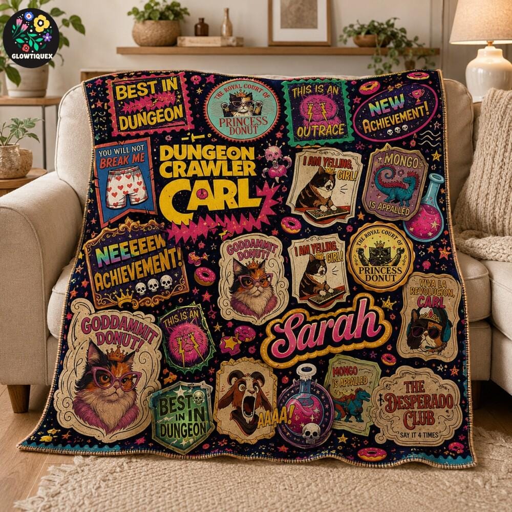 Custom Name Dungeon Crawler Carl Fleece Blanket, Funny Fantasy Novel Throw Blanket, Cozy Gamer Gift, LitRPG Fandom Soft Plush Blanket