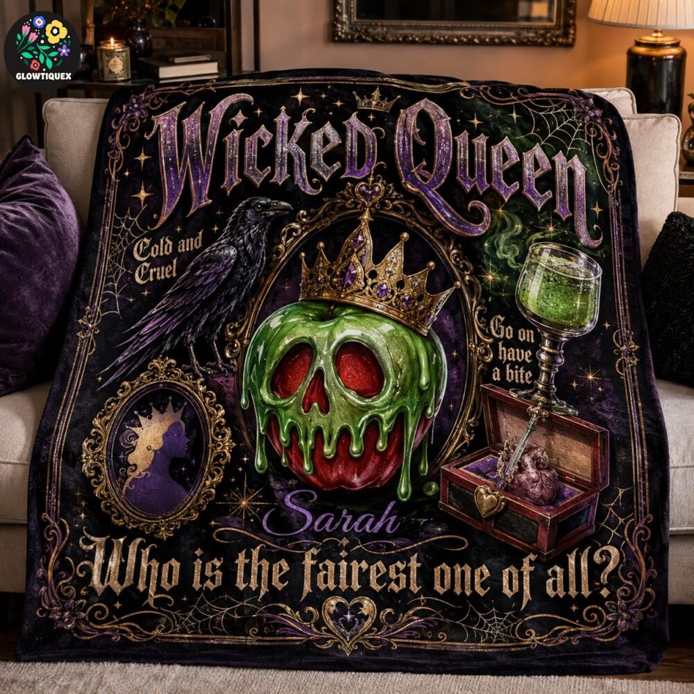 Personalized Poison Apple Evil Queen Who Is The Fairest Of Them All Fleece Blanket, Snow White Villain Halloween Blanket Soft Sofa Throw