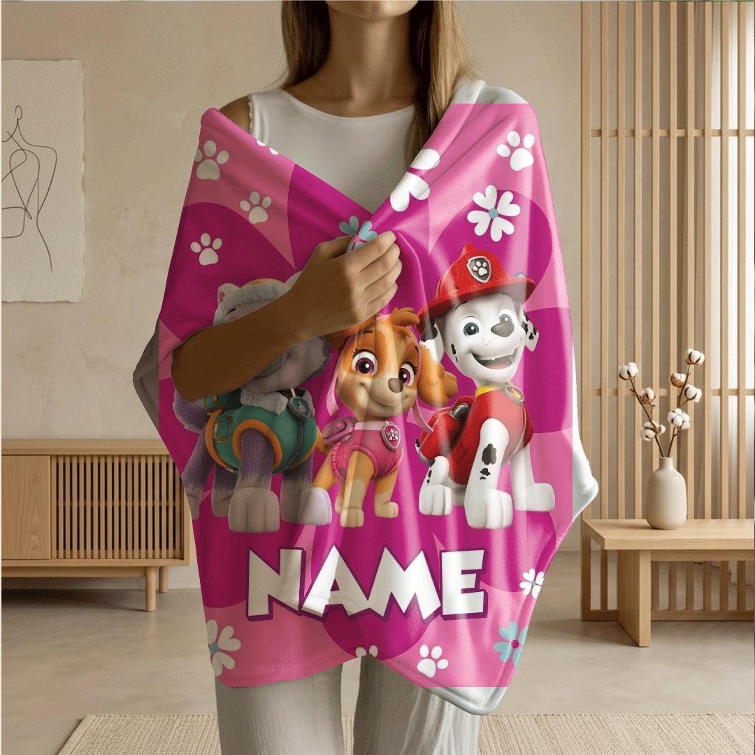 PAW Patrol Rescue Squad, Pink Floral Blanket, Hero Dog Throw, Cute Girls Bedding, Nursery Room Gift
