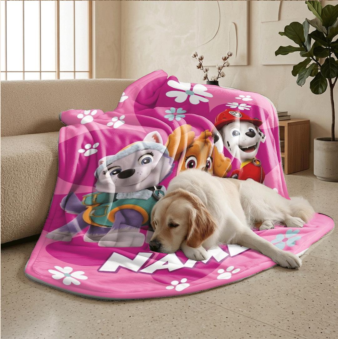 PAW Patrol Rescue Squad, Pink Floral Blanket, Hero Dog Throw, Cute Girls Bedding, Nursery Room Gift