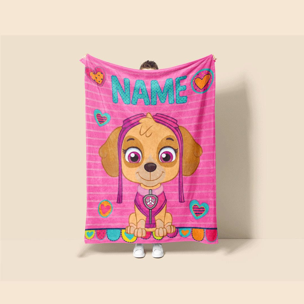 PAW Patrol Skye Blanket, Pink Striped Heart Throw, Hero Dog Bedding, Sweet Girls Room Gift