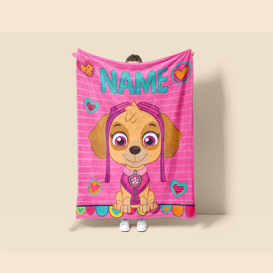 PAW Patrol Skye Blanket, Pink Striped Heart Throw, Hero Dog Bedding, Sweet Girls Room Gift