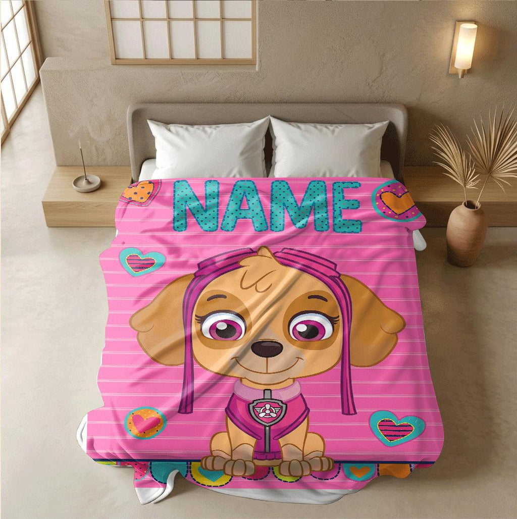 PAW Patrol Skye Blanket, Pink Striped Heart Throw, Hero Dog Bedding, Sweet Girls Room Gift