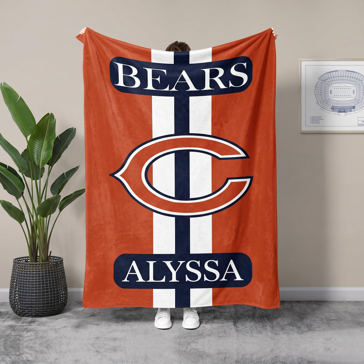 Custom Chicago Bears Personalized Football Fleece Blanket Custom Name Throw For NFL Fans Perfect Game Day Gift Sports Decor Bed Couch Throws