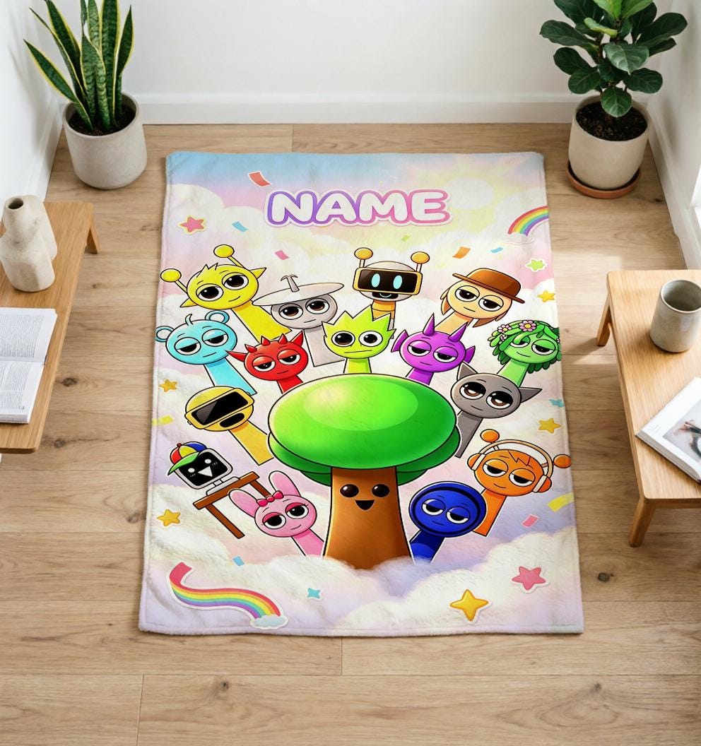 Personalized Sprunki Blanket Soft Throw, Custom Name Gaming Throw, Kids Birthday Present
