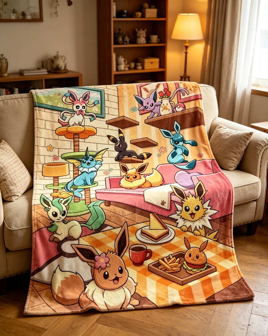 Eeveelution Blanket Soft Throw, Living Room Cartoon Flannel Gift For Pokemon Fans