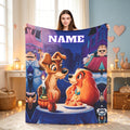 Personalized Puppy Couple Blanket, Custom Name Flannel Throw, Cute Dog Love Blanket, Cozy Kids Room Decor, Birthday Gift for Dog Lover