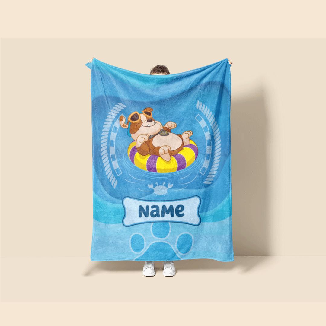 PAW Patrol Rubble Blanket, Summer Pool Dog Throw, Blue Water Rescue Bedding, Boys Vacation Gift
