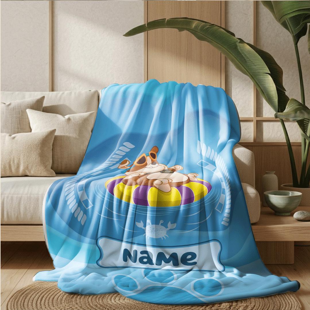 PAW Patrol Rubble Blanket, Summer Pool Dog Throw, Blue Water Rescue Bedding, Boys Vacation Gift