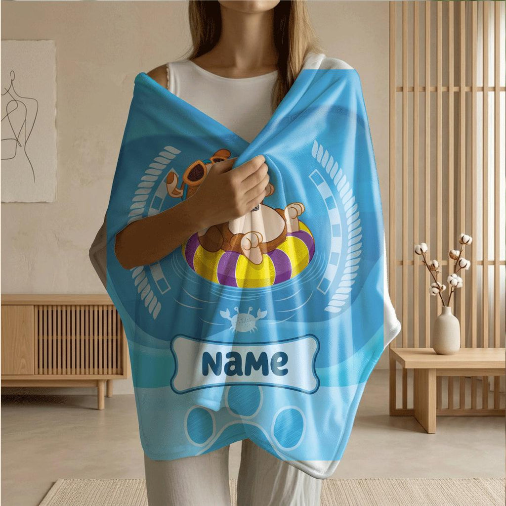 PAW Patrol Rubble Blanket, Summer Pool Dog Throw, Blue Water Rescue Bedding, Boys Vacation Gift