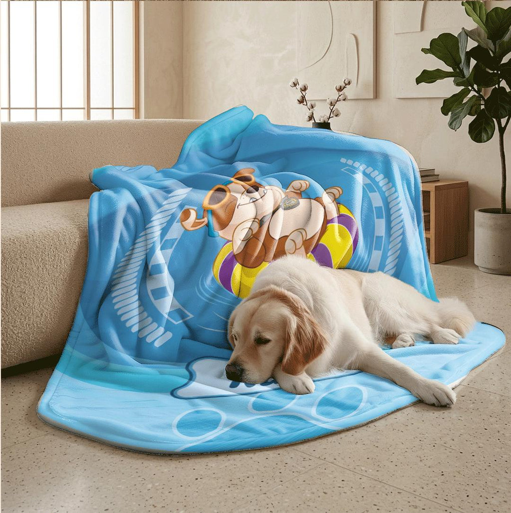 PAW Patrol Rubble Blanket, Summer Pool Dog Throw, Blue Water Rescue Bedding, Boys Vacation Gift