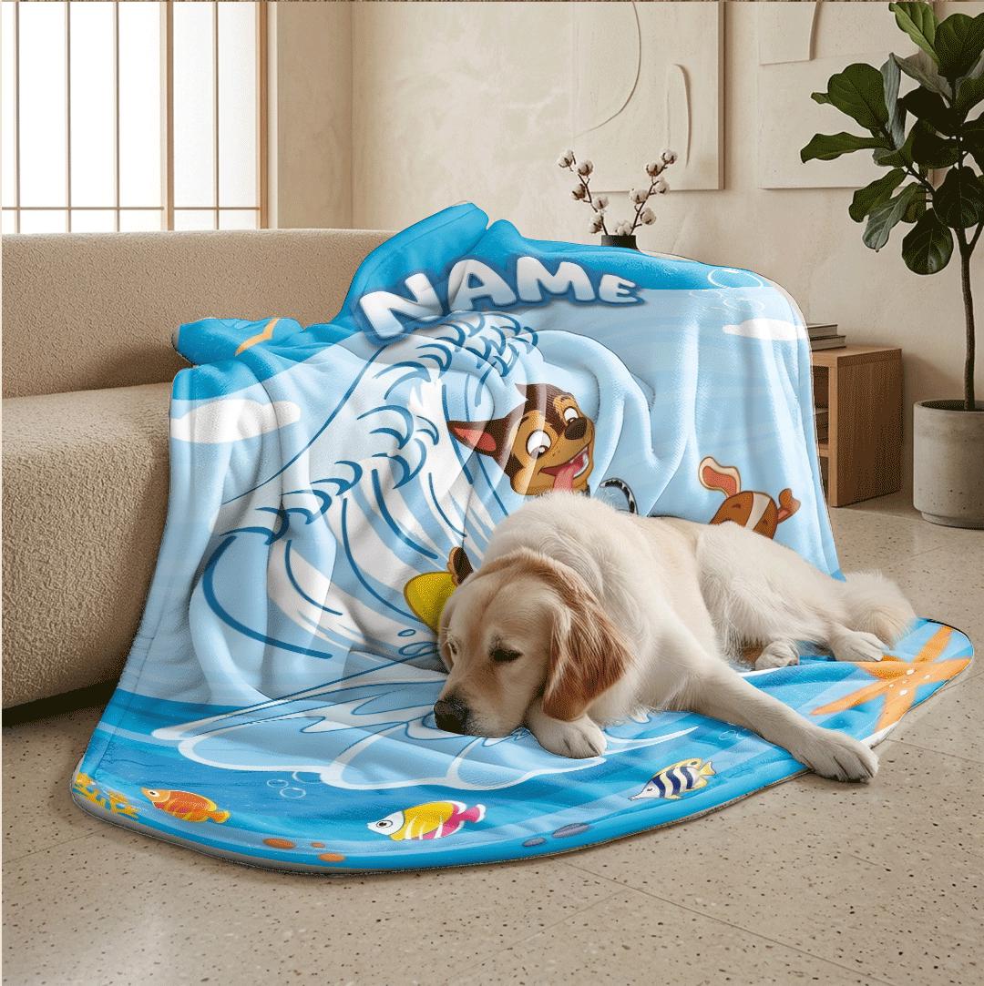 PAW Patrol Surfing Blanket, Ocean Waves Dog Throw, Underwater World Bedding, Summer Boys Gift