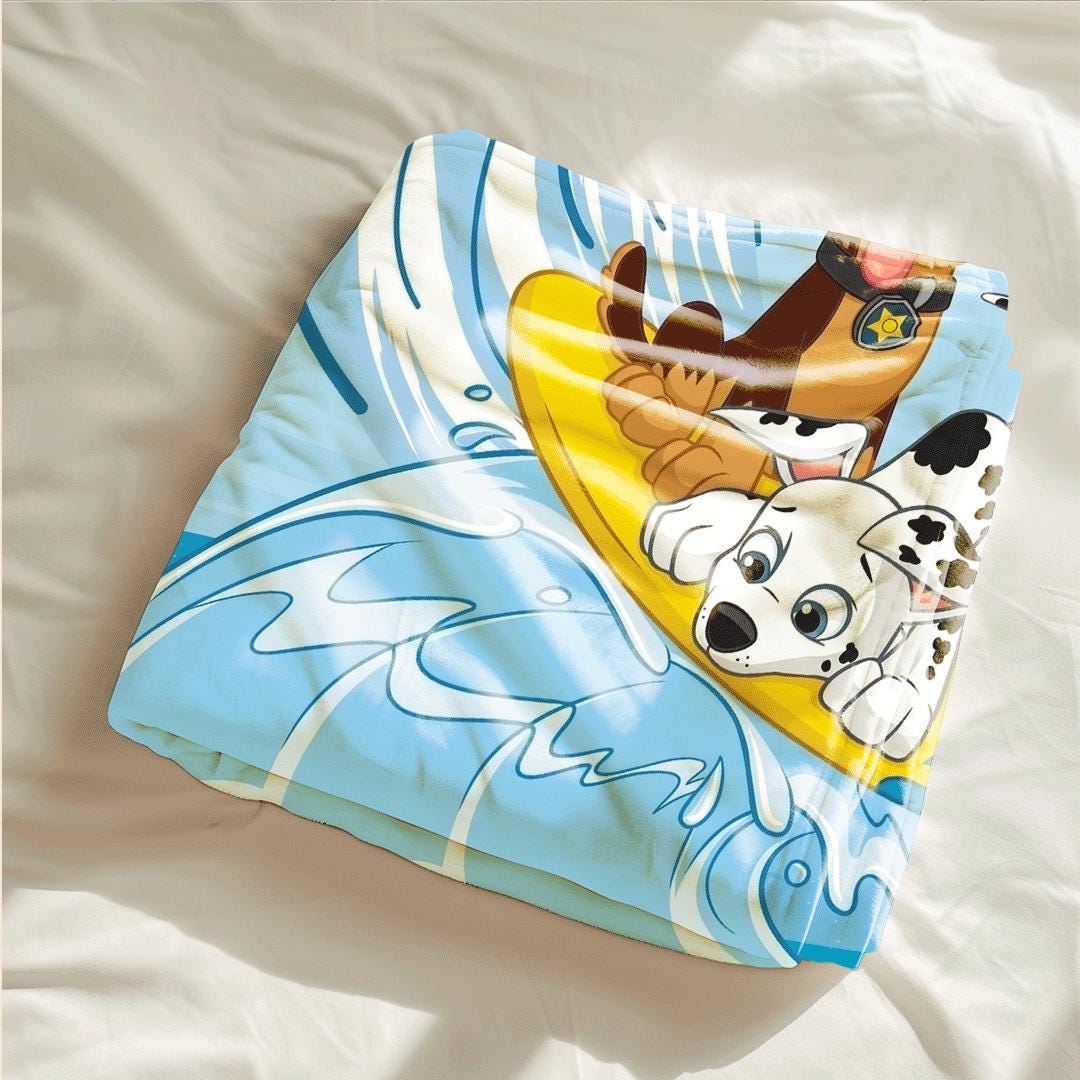 PAW Patrol Surfing Blanket, Ocean Waves Dog Throw, Underwater World Bedding, Summer Boys Gift