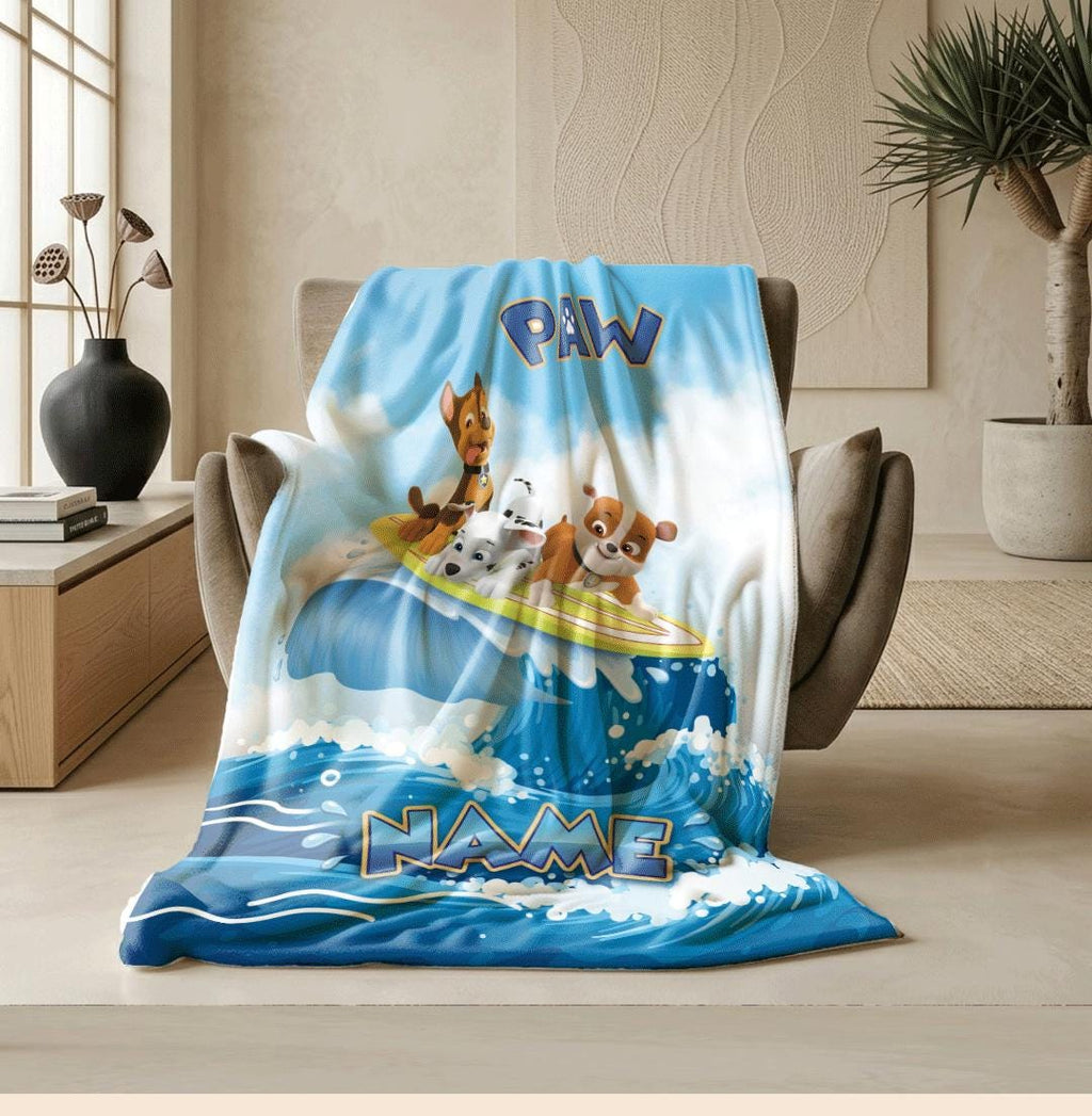 PAW Patrol Surfing Blanket, Big Wave Dog Throw, Summer Beach Hero Bedding, Boys Vacation Gift