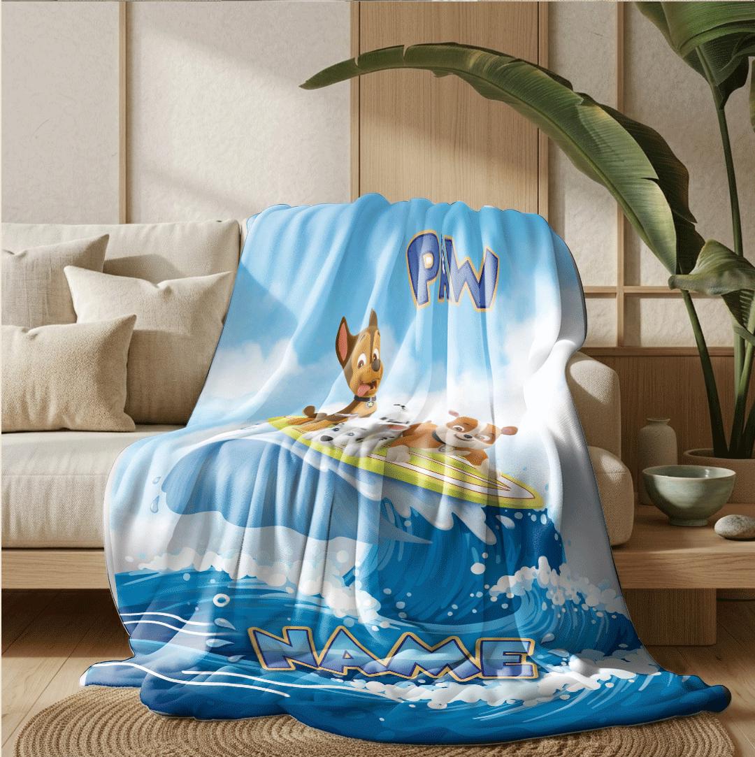 PAW Patrol Surfing Blanket, Big Wave Dog Throw, Summer Beach Hero Bedding, Boys Vacation Gift