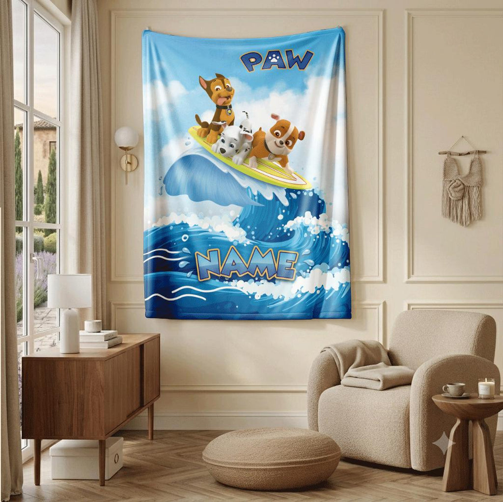 PAW Patrol Surfing Blanket, Big Wave Dog Throw, Summer Beach Hero Bedding, Boys Vacation Gift