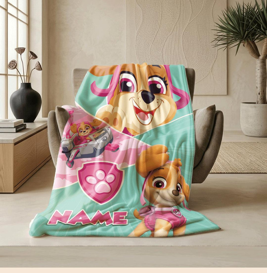 PAW Patrol Skye Blanket, Pink Mint Poster Throw, Hero Helicopter Bedding, Brave Girls Room Gift