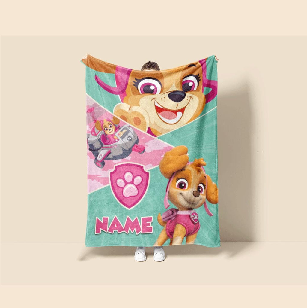 PAW Patrol Skye Blanket, Pink Mint Poster Throw, Hero Helicopter Bedding, Brave Girls Room Gift