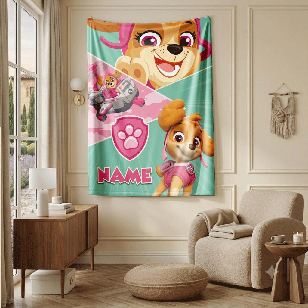 PAW Patrol Skye Blanket, Pink Mint Poster Throw, Hero Helicopter Bedding, Brave Girls Room Gift