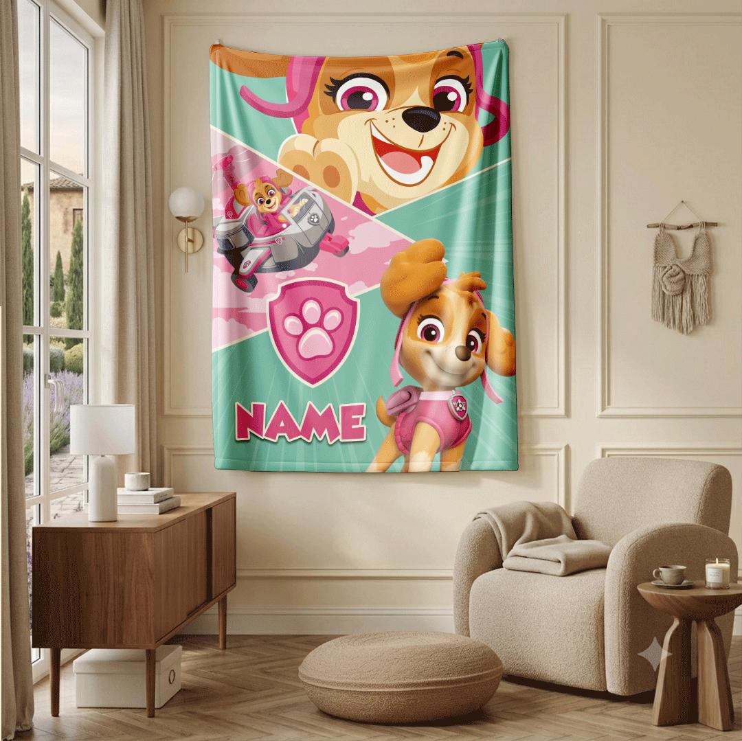 PAW Patrol Skye Blanket, Pink Mint Poster Throw, Hero Helicopter Bedding, Brave Girls Room Gift