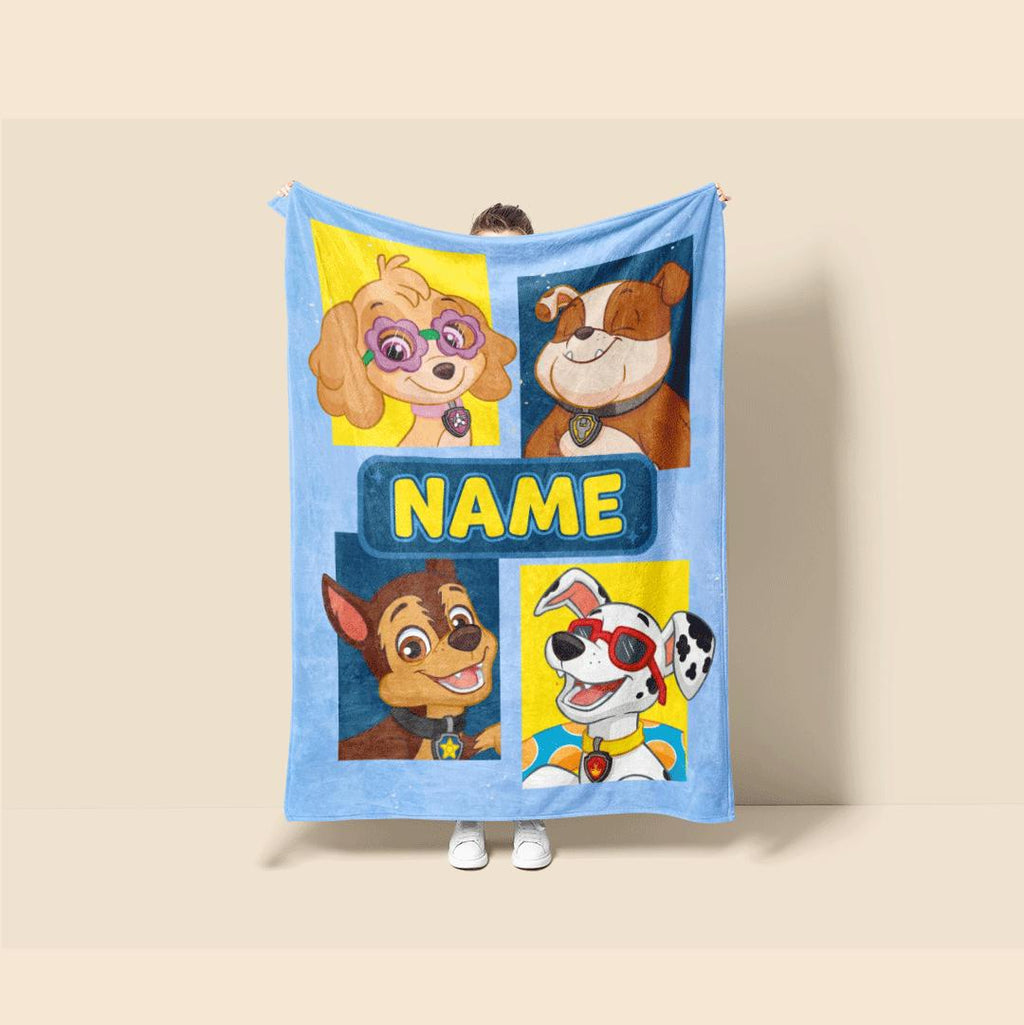 PAW Patrol Grid Blanket, Pop Art Hero Dog Throw, Retro Cartoon Pup Bedding, Kids Fan Gift