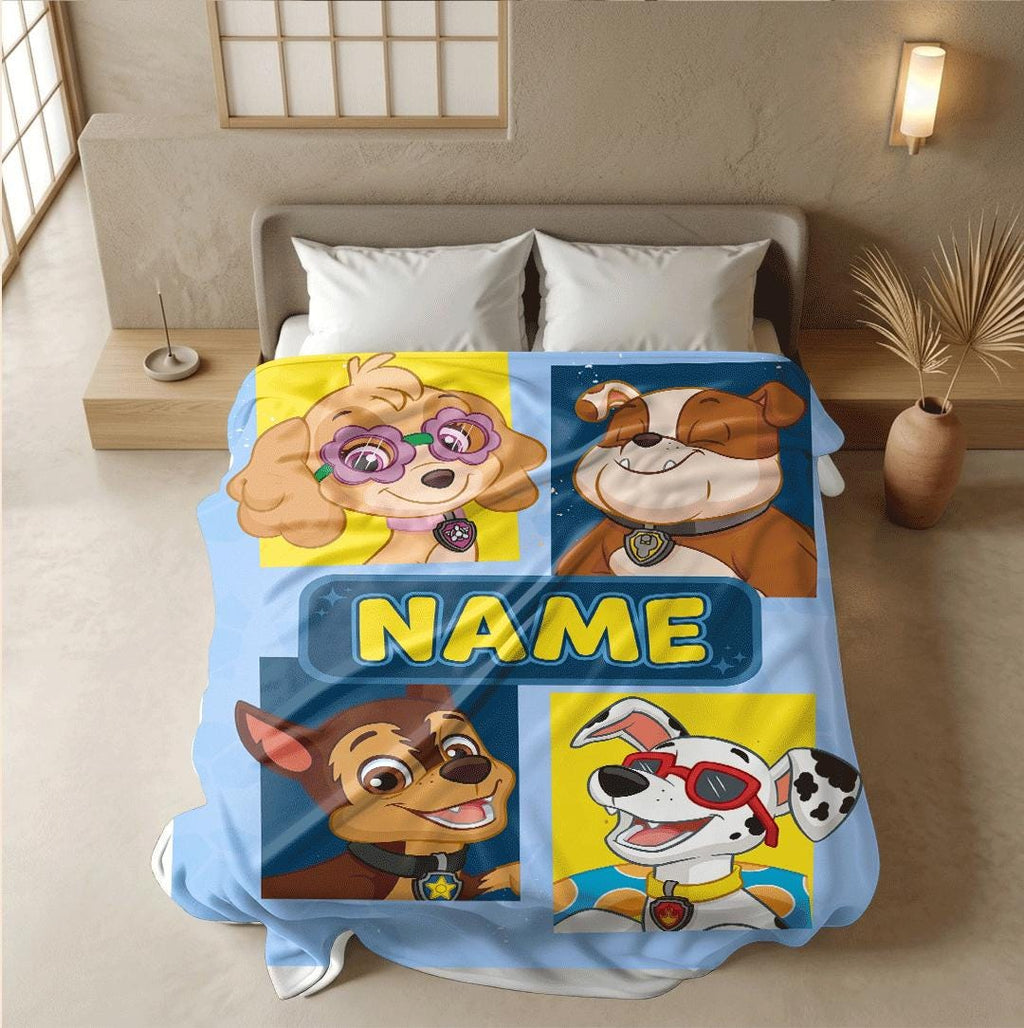PAW Patrol Grid Blanket, Pop Art Hero Dog Throw, Retro Cartoon Pup Bedding, Kids Fan Gift