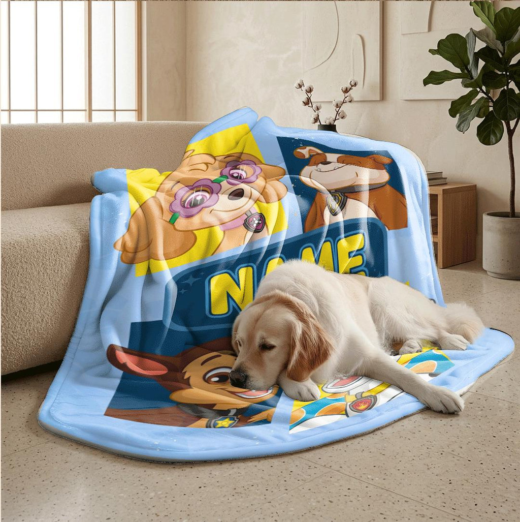 PAW Patrol Grid Blanket, Pop Art Hero Dog Throw, Retro Cartoon Pup Bedding, Kids Fan Gift