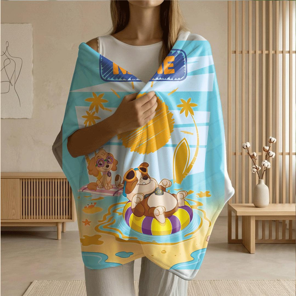 PAW Patrol Crayon Blanket, Summer Beach Dog Throw, Doodle Sun Bedding, Kids Vacation Gift