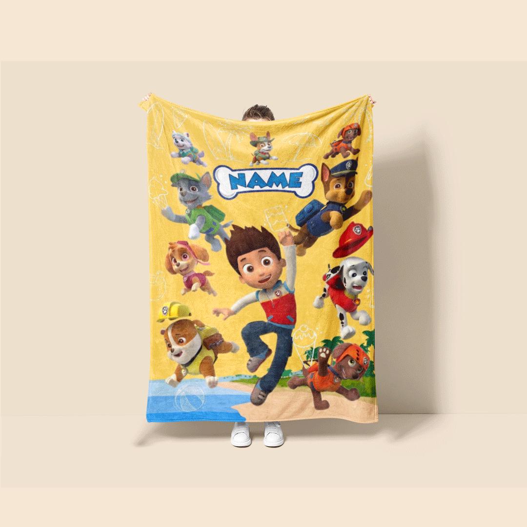 PAW Patrol Summer Blanket, Yellow Beach Throw, Hero Squad Bedding, Boys Vacation Gift