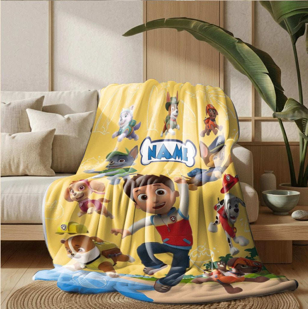 PAW Patrol Summer Blanket, Yellow Beach Throw, Hero Squad Bedding, Boys Vacation Gift