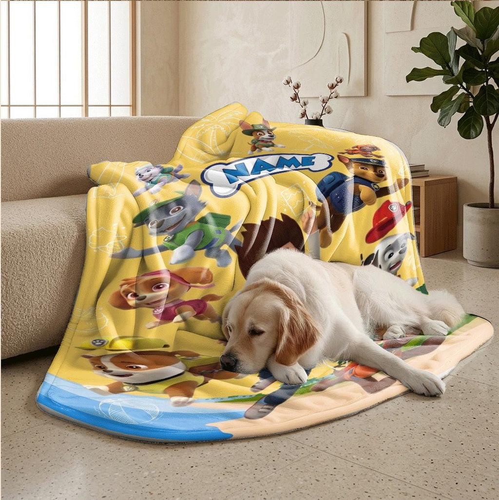 PAW Patrol Summer Blanket, Yellow Beach Throw, Hero Squad Bedding, Boys Vacation Gift