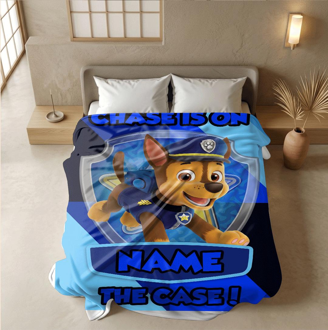 PAW Patrol Sprint Blanket, Blue Diamond Grid Throw, Police Dog Bedding, Active Boys Room Gift